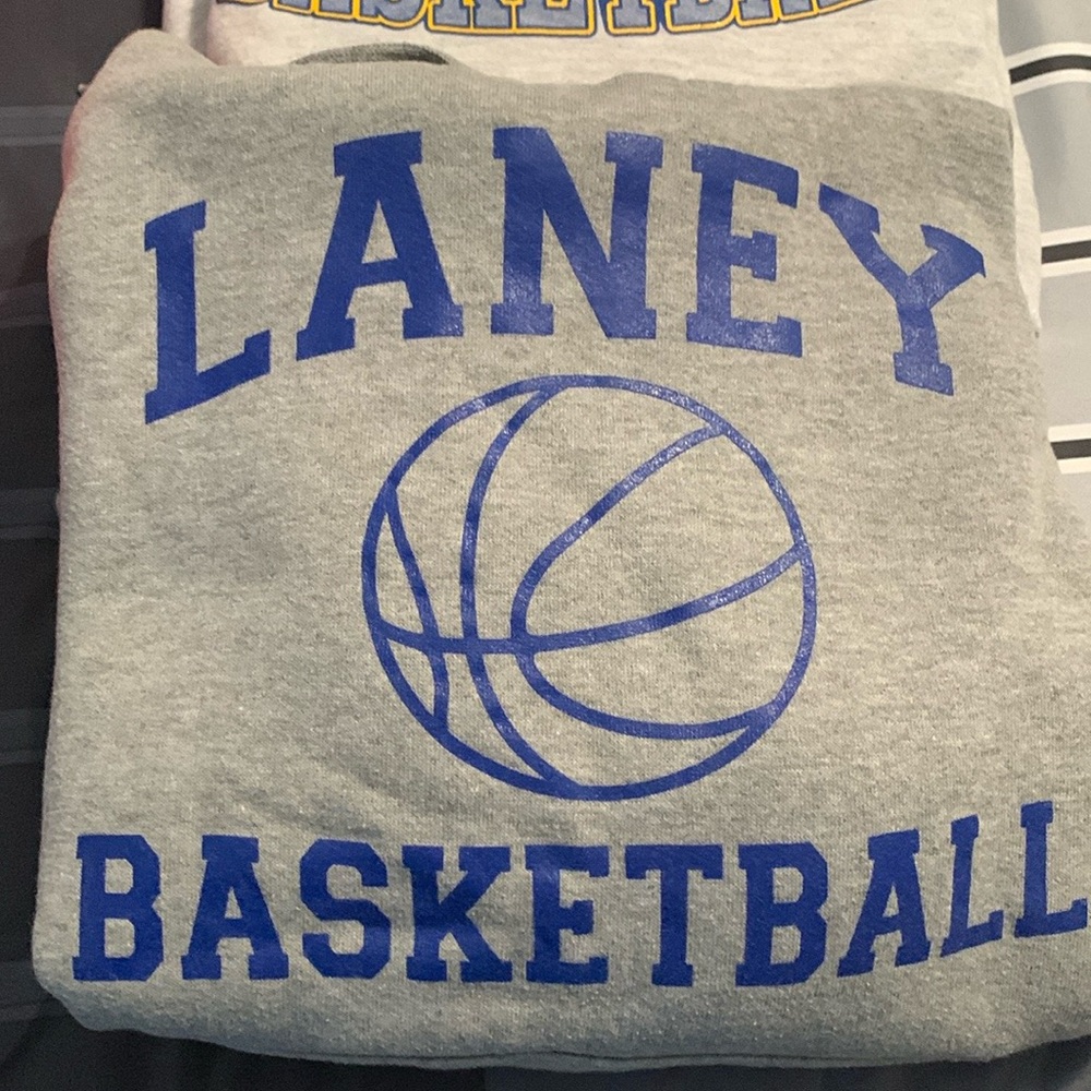 Laney Basketball Hoodies; Men’s M (Dark Grey/Blue) and L (Light Grey/Blue/Gold)